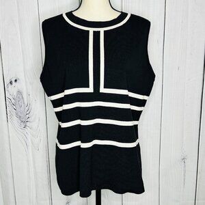 Anne Klein Sleeveless Knit Sweater Tank Top Sz XL Black Ivory Cotton Blend